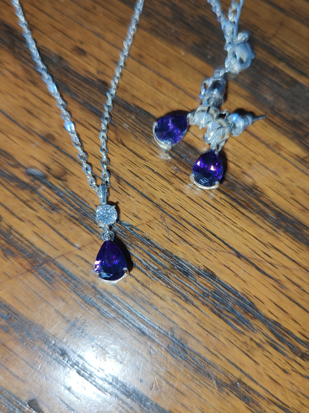 jcpenney Silver Necklace and Earrings Set with Purple Teardrop Stones